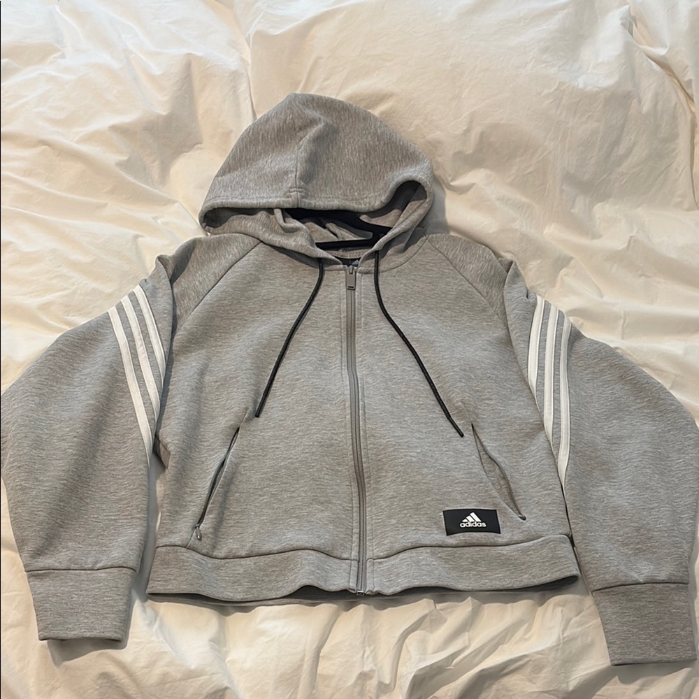 Adidas Gray Sweatshirt with Hood and Stripes